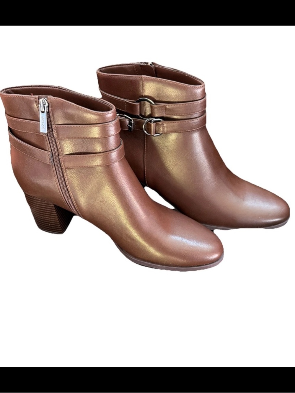 Unisa Brown Leatherette Ankle Booties with Decorative Buckles